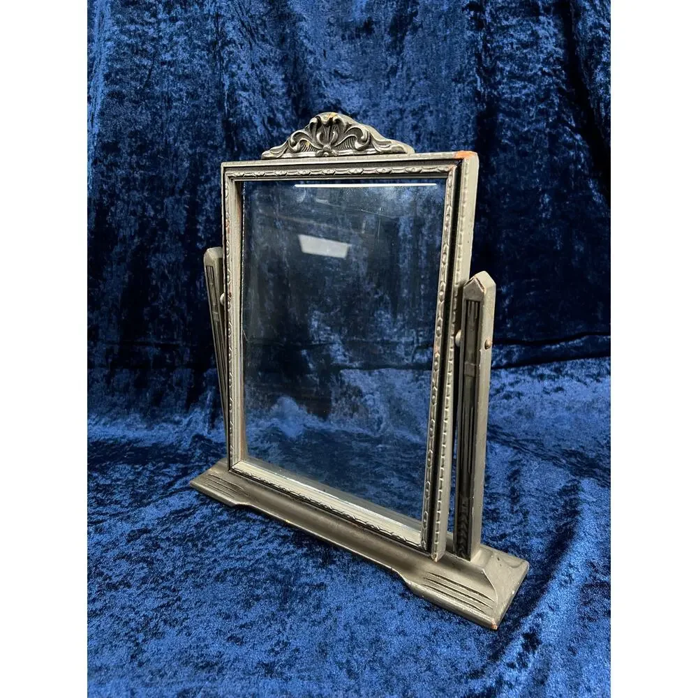 Antique Art Deco Tabletop Picture Frame – Silver Tone Ornate Tilt Design